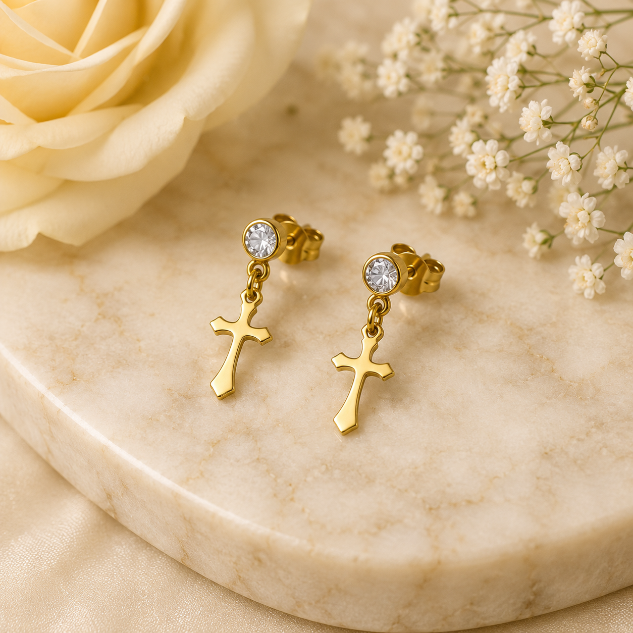 Divine Armor™ Gold Cross Drop Earrings