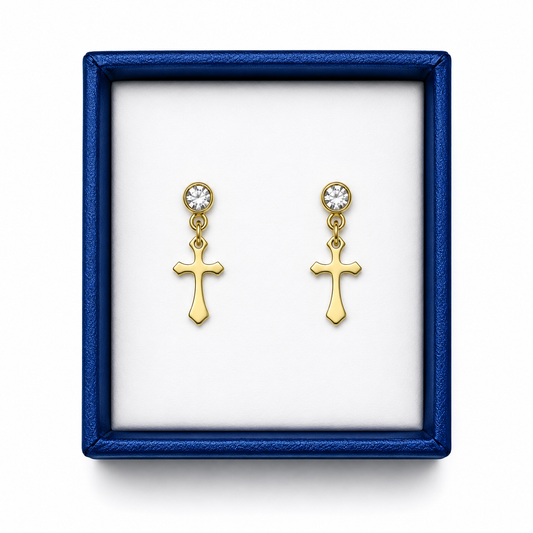Divine Armor™ Gold Cross Drop Earrings