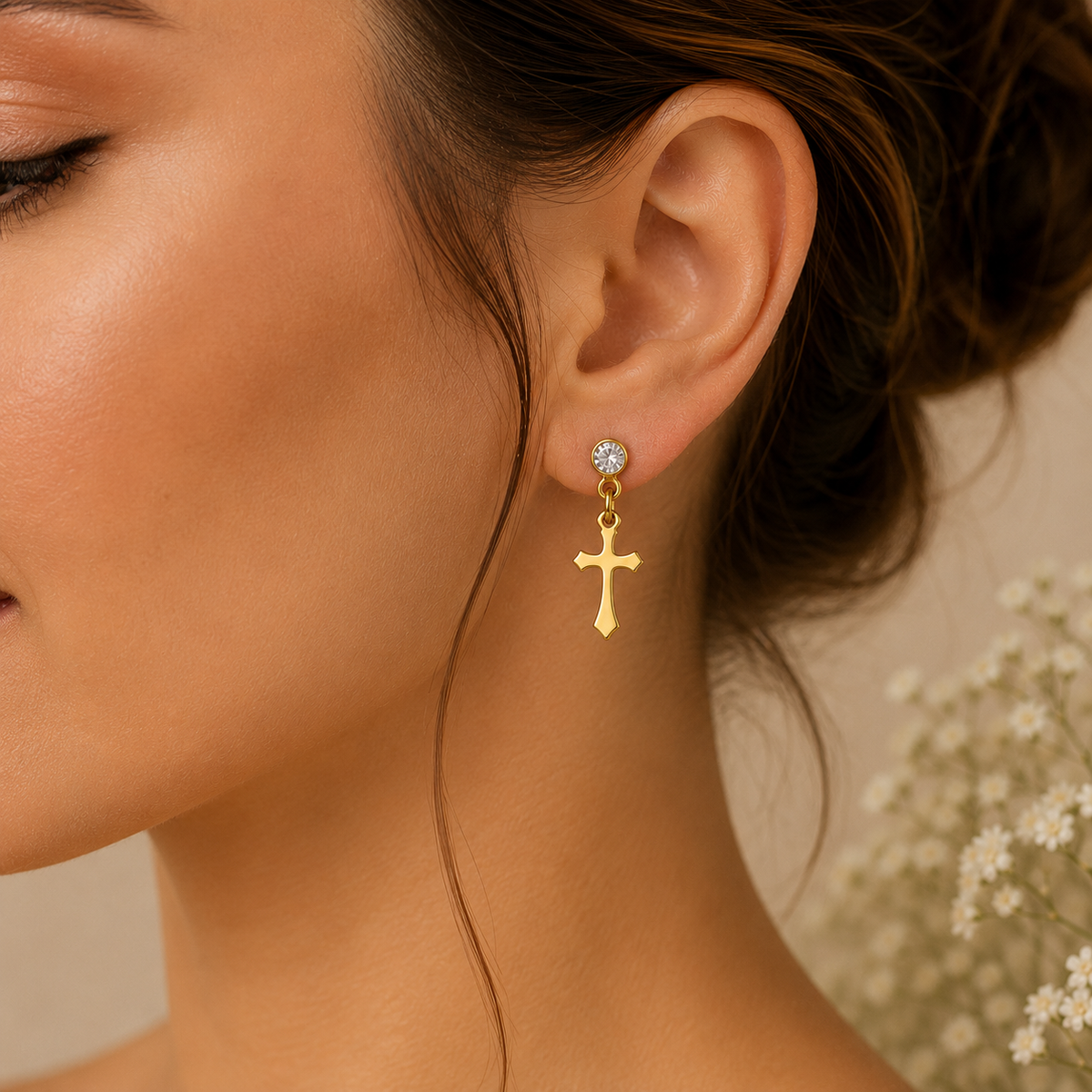 Divine Armor™ Gold Cross Drop Earrings
