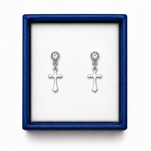 Divine Armor™ Silver Cross Drop Earrings